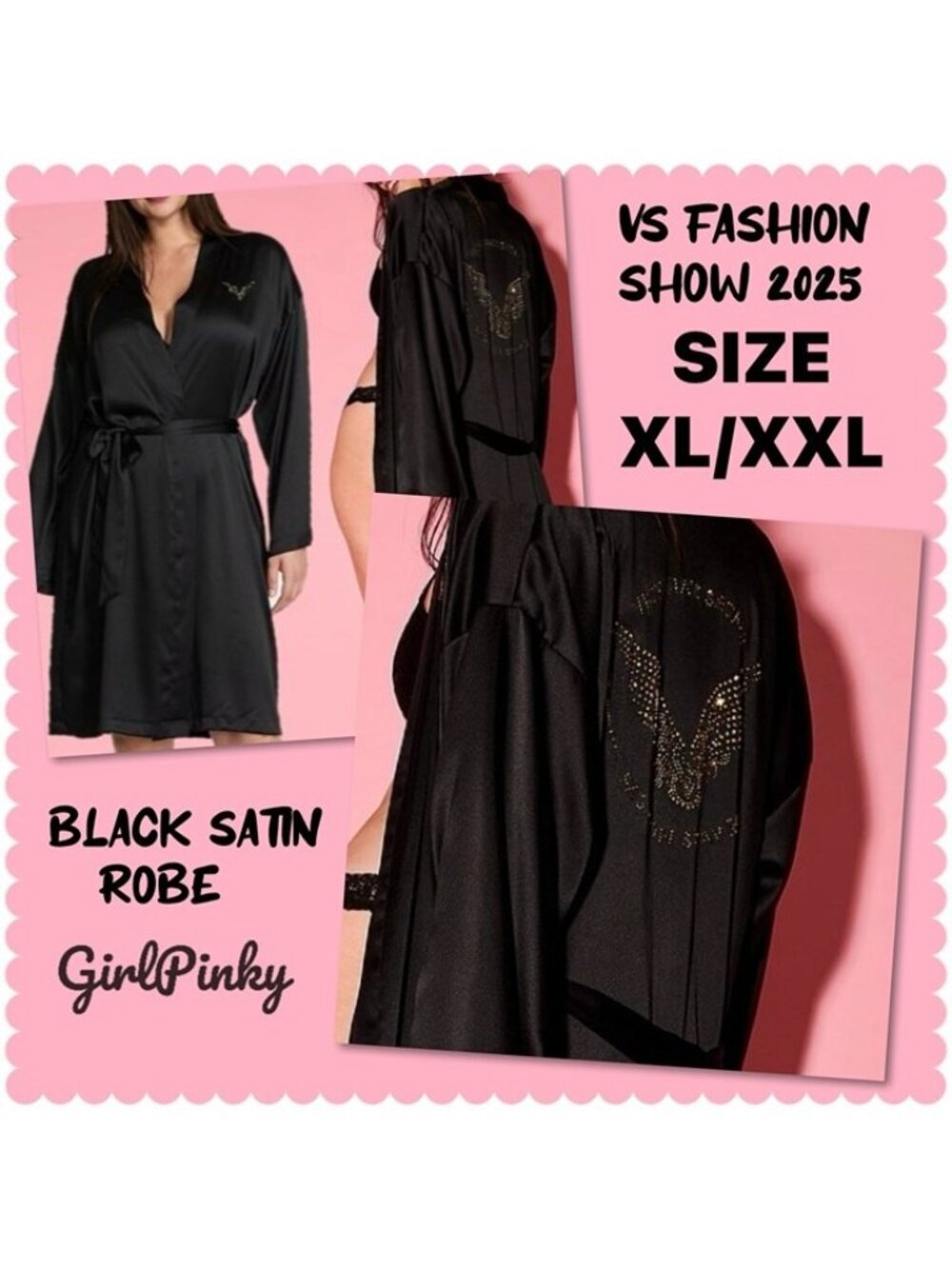 VICTORIA’S SECRET FASHION SHOW 2025 SATIN MIDI ROBE IN SOLID BLACK SIZE XL/XXL